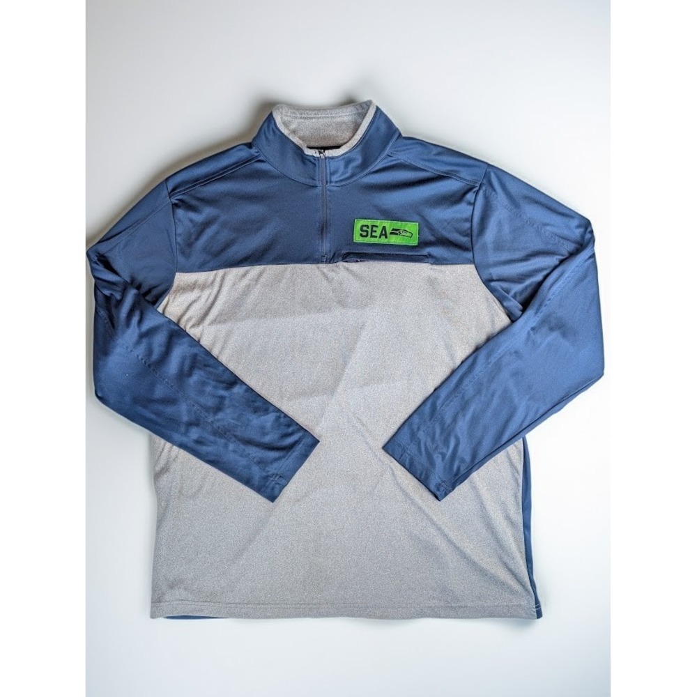 NFL Team Apparel Seattle Seahawks Quarter Zip Pullover Men's 2XL Navy Gray SEA